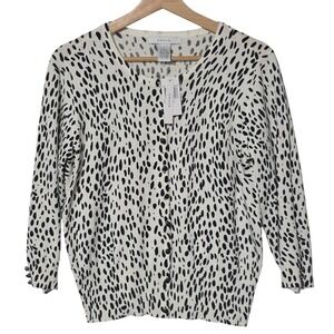 Grace Cardigan Womens Large L Animal‎ Print Leopard Black White Button Up NWT